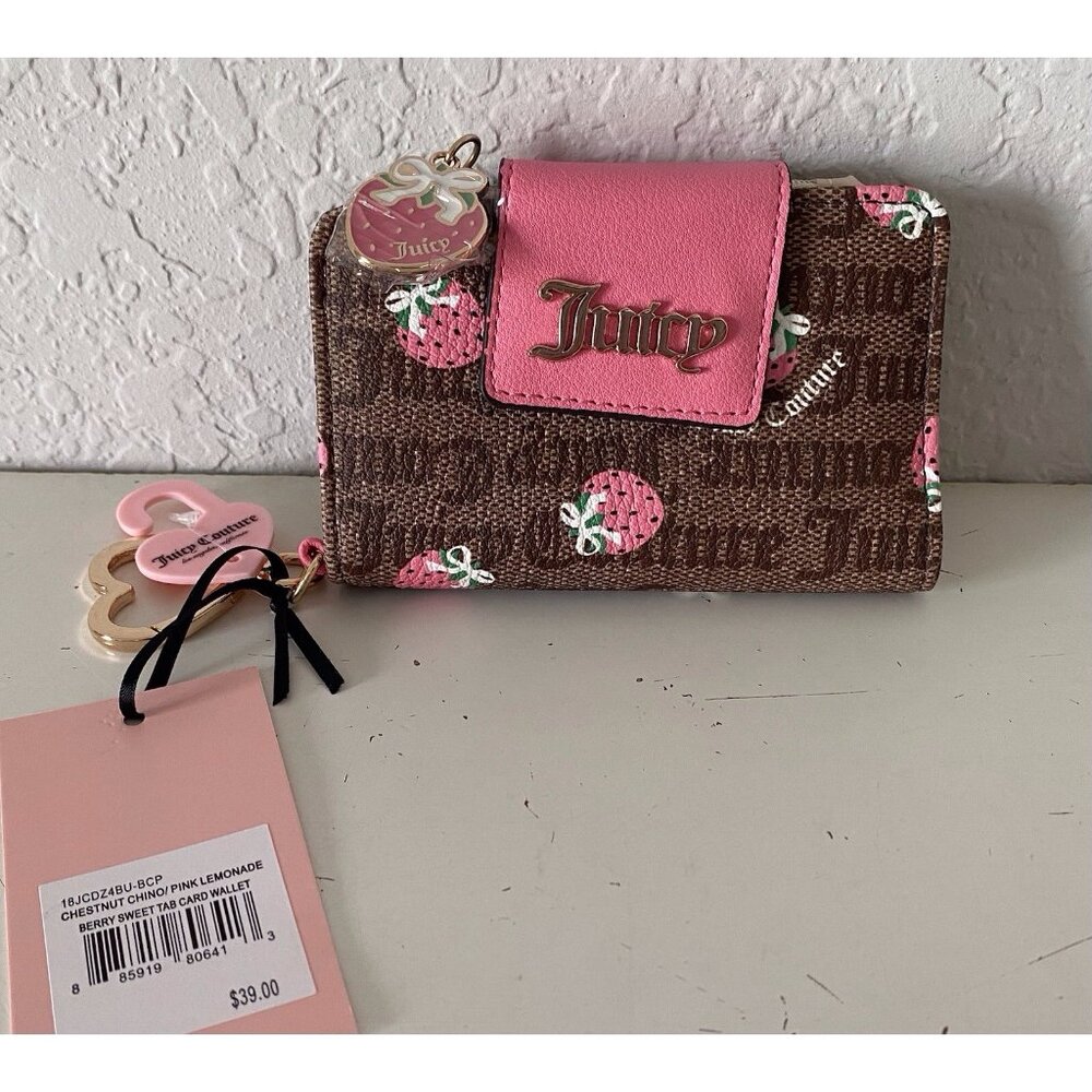 Juicy Couture Chestnut Chino Pink Lemonade Berry Sweet Tab Card Wallet NEW